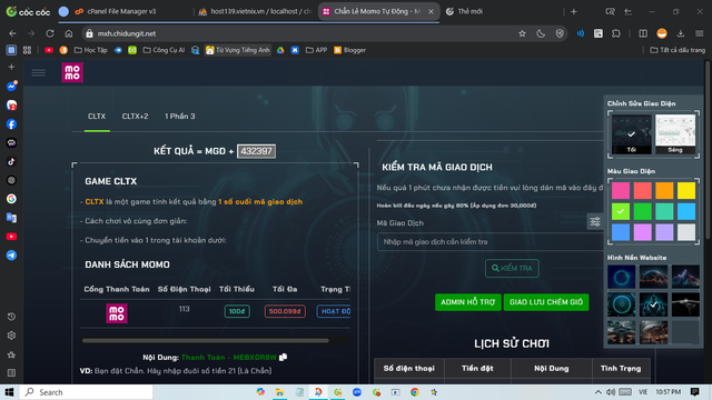 Code Chẵn Lẻ Momo ,Có Thể Chỉnh Tỉ Lệ,Theme Siêu Đẹp